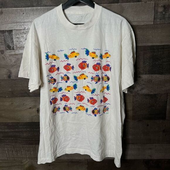 Vintage 80s Fish T Shirt Large - Picture 1 of 4